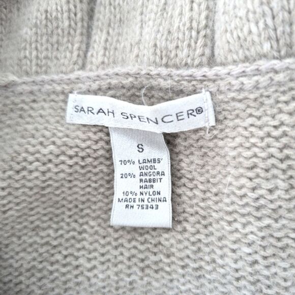 Sarah Spencer Wool Angora Beige Snap Brooch Open Cowl Cardigan Size Small - Picture 2 of 6